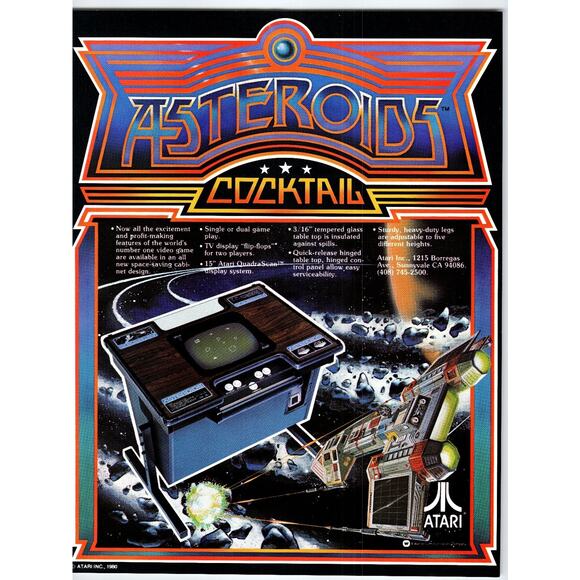 1980 Atari Asteroids Cocktail Arcade Flyer Vintage Video Game Ephemera - Picture 1 of 2